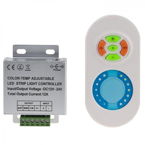 Variable White Color Temperature Touch LED Controller with RF Remote/ Brightness dimmable, 12-24V DC