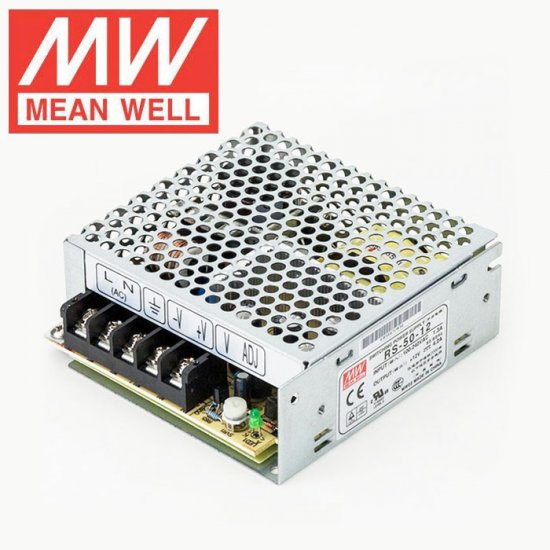 Mean Well LED Switching Power Supply - RS Series 50W Enclosed LED Power Supply - 12V DC - Click Image to Close